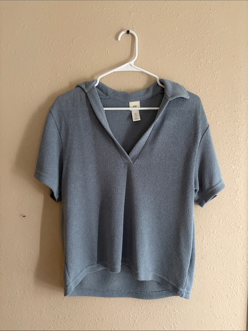 H&M Dusty Blue Short-Sleeve Polo Knit Top